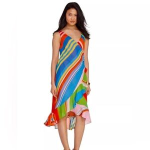 Lauren Ralph Lauren Multi-Color Stripe Chiffon Faux Wrap Spring Summer Dress 6